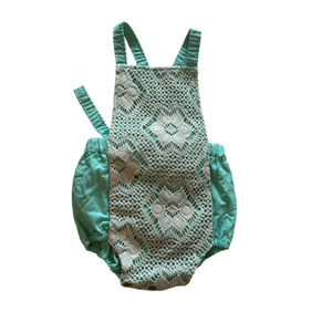 Nest + Nurture baby girl Romper Green Lace 6-12M ethically handmade in Canada
